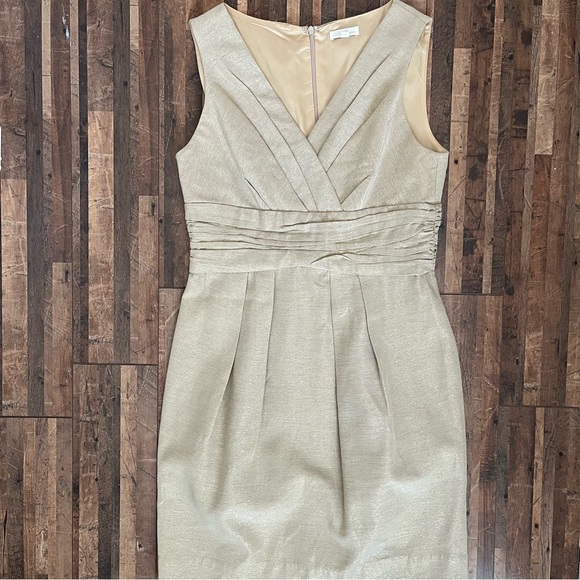 Shoshanna Metallic Abigail Pleated Sheath Dress Gold Sz 6 - Picture 14 of 16
